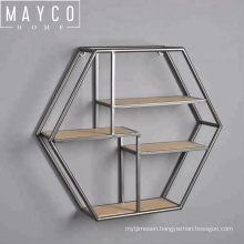Mayco Rustic Metal and Wood Wall Mount Hexagon Display Shelf for Home